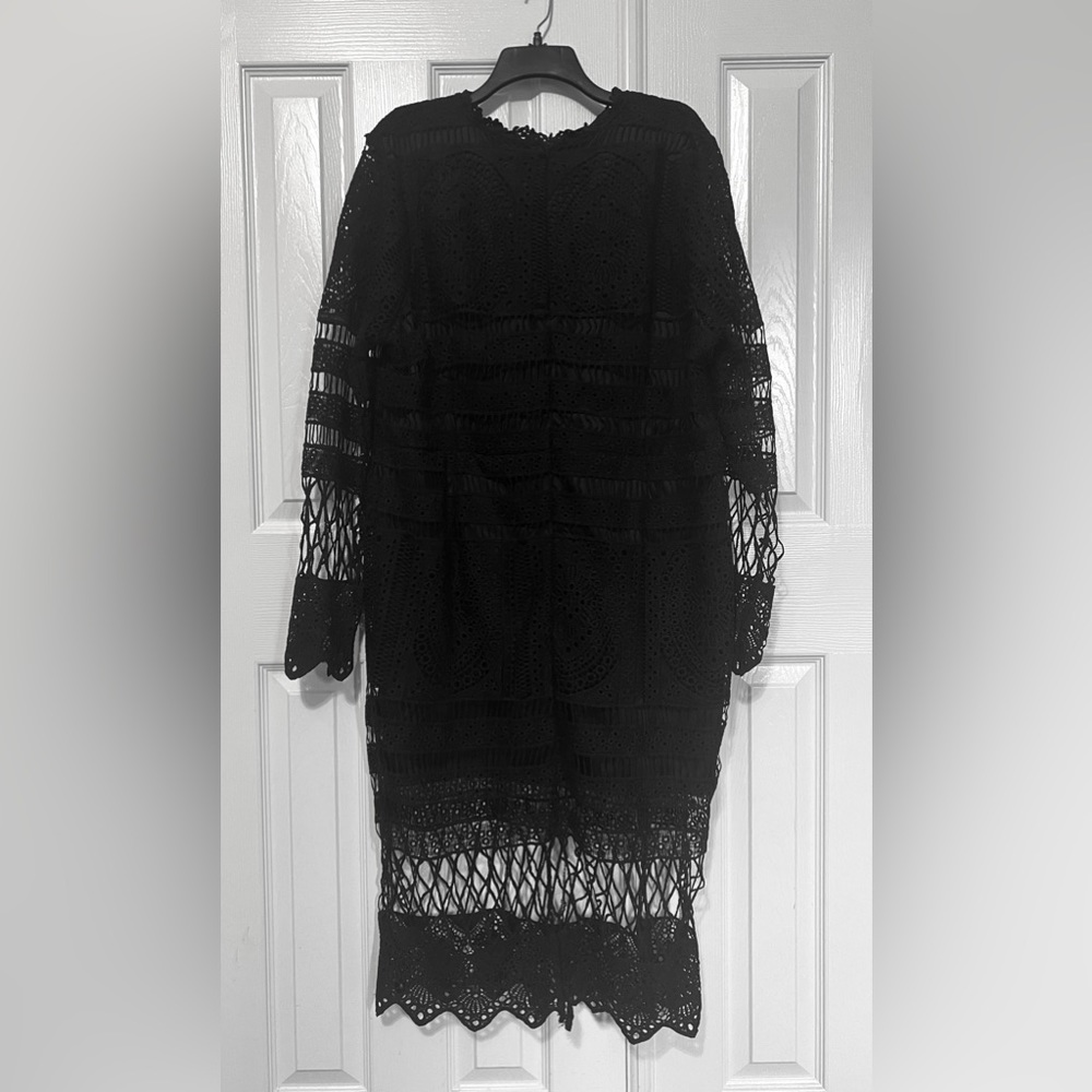 Boohoo Black Lace Paneled Midi Long Sleeve Dress Plus Size 20